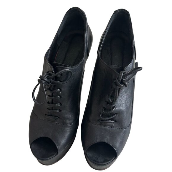 PARUOLO Black Leather Laceup Platform Heels Size 37 / US 7 - Picture 2 of 9